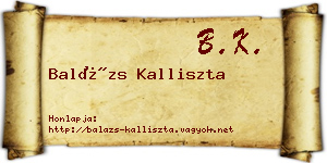 Balázs Kalliszta névjegykártya
